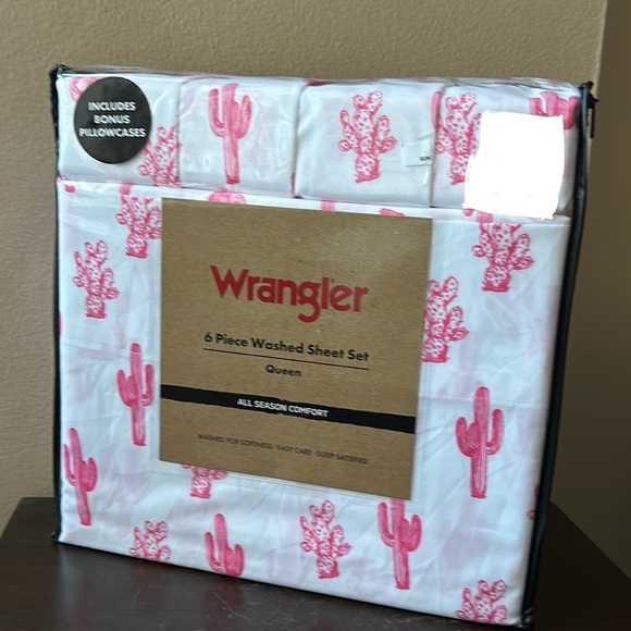 Wrangler 6 Pc Washed Sheet Set Queen Cactus Hot Pink New Desert Themed - Picture 1 of 3